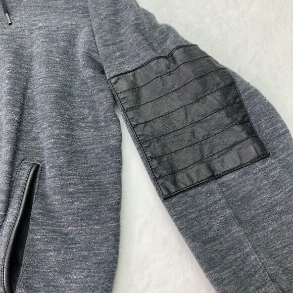 Rock & Republic Mens XL Gray Black Moto Sleeve Sweatshirt Hoodie Full Zip Jacket - Picture 5 of 8